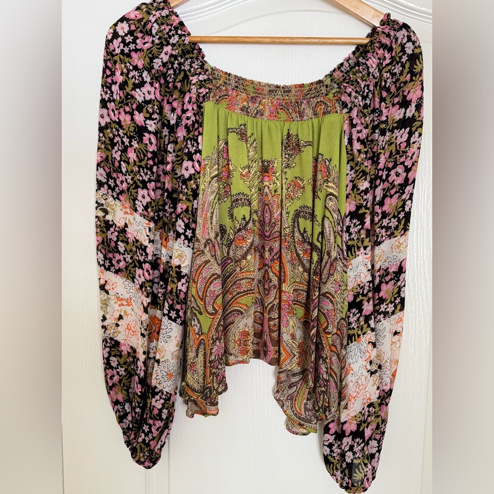 Free People Roaming Around Floral Paisley Blouse and Biker Shorts